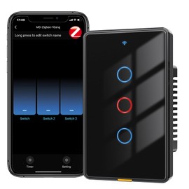 YIFAN Zigbee Smart Touch Wall Light Switch, Requires ZigBee Hub, No Neutral Wire, No Capacitor, 3 Gang Single Live Wire Light Switch, Work with Alexa Google Assistant, Support Tuya Smart Life, Black