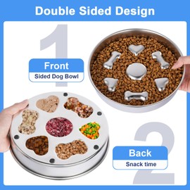 CONLI Slow Feeder Dog Bowls,Anti-Slip Puzzle Bowl Feeder,304 Stainless Steel Dog Bowls,Double Sided use for Medium,Large Size Dogs