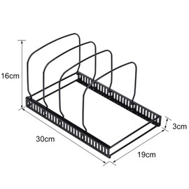 Toplife Bakeware Organiser Rack for Kitchen Cupboard or Pantry, with 10 Adjustable Compartments, Black