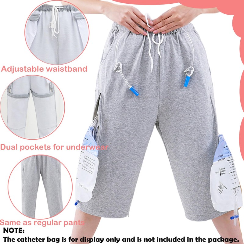 AUSTYLCO Urine Bag Holder Pants with Zippered Pockets,Incontinence Catheter Pants,Urine
