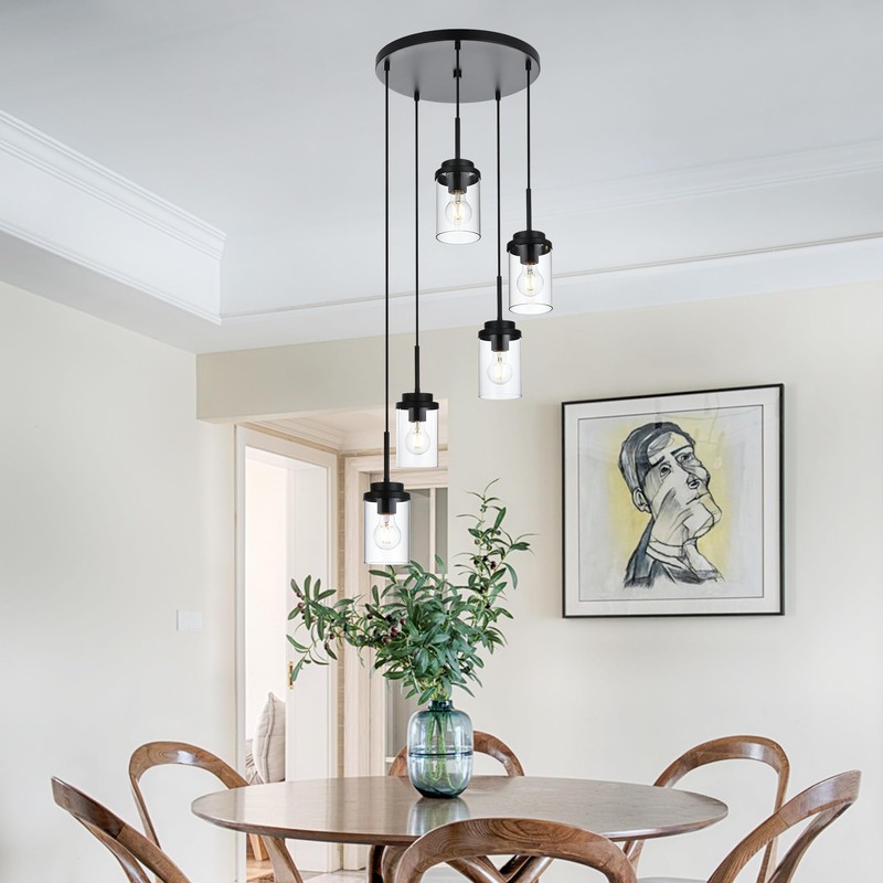 MELUCEE 5-Light Pendant Light Fixtures Ceiling Hanging Cluster Chandelier Black
