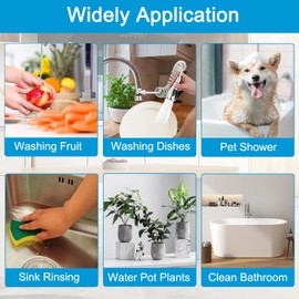 Kitchen Sink Sprayer Attachment for Faucet, ON/OFF Faucet Sprayer Head with Stainless Steel Hose，3 Way Brass Diverter with Aerator, for Kitchen Cleaning, Pet Shower,Hair Washing (5 Adapters）