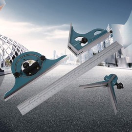 Combination Set,Stainless Steel Universal Bevel 180 Degree Angle Combination Protractor Ruler Set for Measuring Inner and Outer Angles of The Parts