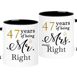 WOSIWULA 47 Year Anniversary Coffee Mugs Set of 2, 47 Years of Being Mr Right/Mrs Always Right, 47th Wedding Anniversary Decorations Gifts Presents Cups for Couple Parents Grandparents, 11oz