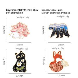 4 Pack Forest Garden Fox Cat Bear Hedgehog Bag Brooch Cartoon Animal Badge Jewelry Gift for Kids Friends Alloy Steel, Alloy Steel