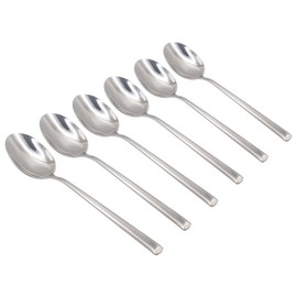 Argon Tableware Tondo Stainless Steel Dessert Spoons - 21cm - Pack of 6 - Silver Dining Table Spoon High Polished Soup Spoons Dishwasher Safe 6-Piece Dinner Spoons Cutlery Set