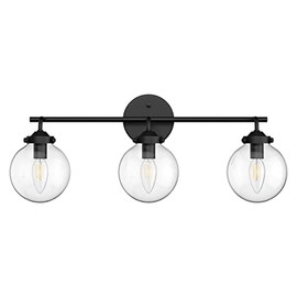 Ralbay Matte Black Vanity Light Fixtures 3 Light Industrial Globe Bathroom Wall Lights Vintage Style Clear Glass Globe Black Bathroom Light Fixtures (Exclude Bulb)