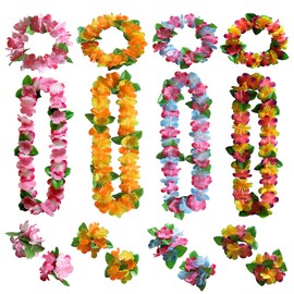 KIPTVO 16PCS Hawaiian Party Decorations, Hawaiian Garland, Hawaiian Garlands for Adults, Flower Necklace Hawaii Headbands and Bracelets, for Hawaiian Party Decorations Beach Vacation