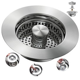 Sink Drain Strainer 3 in 1, 304 Stainless Steel Pop Up Sink Stopper, Anti-Clogging Sink Strainer, Kitchen Sink Strainer, Drain Cover and Kitchen Accessories for US Standard Sink(Silver)