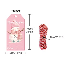 Doumeny 120PCS Pink Christmas Paper Tags Winter Snowman Gift Tags Santa Claus Present Tags Xmas Tree Snowflake Hanging Label with String Let It Snow Label Tags for DIY Art Crafts Holiday Gift Wrapping