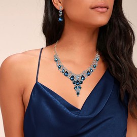 EVER FAITH Austrian Crystal Jewellery Set for Women Statement Flower Tears Necklace and Earrings Clear Silver Tone, Silver