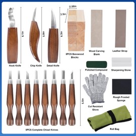 Hexola Wood Carving Kit Whittling Kit 26pcs Wood Carving Tools Knife Set with 3 Wood Carving Knives 8 Detail Knives 8 Blocks, Whittling Kit DIY Hobbies for Beginners Adults Kids - Gift for Men Teens