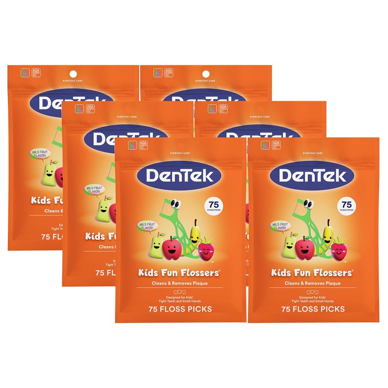 Dentek Kids Fun Flossers with Advanced Fluoride Coating | Removes