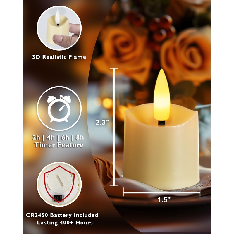 Homemory 12Pack 400+ Hour Remote Control Candles, 2/4/6/8H Timer LED