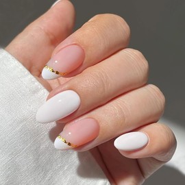 JMEOWIO Lámina de uñas UV endurecedora de oro blanco con purpurina para uñas postizas con punta de gel UV, pegatinas para uñas, decoración de uñas, accesorios para decoración de uñas