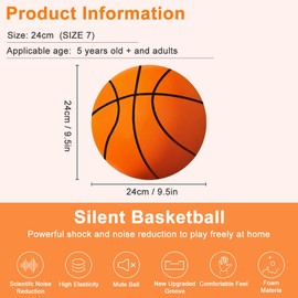 GTJEOI Silent Basketball, 24 cm Silent Basketball, Silent Indoor Basketball, High Density Foam Ball, Silent Foam Basketball for Indoor