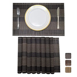 ANDSTAR Set of 8 Pcs Bamboo Placemats Natural Anti-Slip Bamboo Placemats Washable Heat-Resistant Table Mats for Dining Room and Kitchen (Black+White)