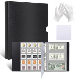 ENPOINT Acid Free Coin Collection Supplies - 600 Pockets Coin Holders for Collectors & 30 Pockets Currency Sleeves, Stamp Collecting Supplies Money Organizer for Cash Bill Penny Quarter Stamp, Black