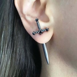 Cimenexe Punk Sword Earrings Gothic Onyx Sword Stud Earrings Black Crystal Dagger Earrings Vintage Onyx Sword Stud Earrings Jewellery for Women and Girls Gifts, Zinc, No Gemstone