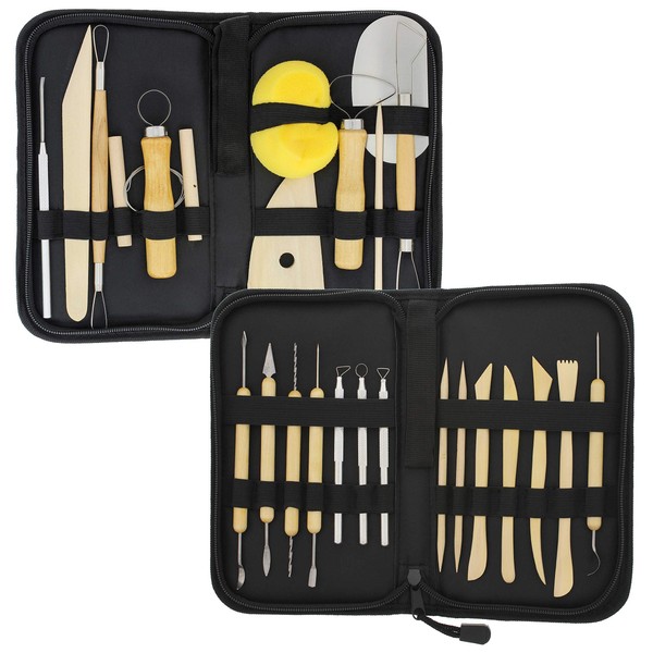 U.S. Art Supply 26-Piece Pottery & Clay Sculpting Tool Sets with Canvas Cases