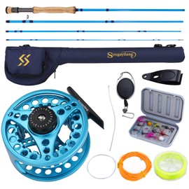 Sougayilang Fly Fishing Rod and Reel Combo, 4-Piece Fly Rod and Aluminum Alloy Reel Complete Starter Package with Rod Bag-Blue-#8