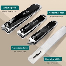 Nail Clippers Set, Fingernail Toenail Cuticle Trimming Cutter, Sharp Curved Slant Cutting Blades, Stainless Steel Pedicure Manicure Kit, Nail File With Portable PU Leather Pouch 4PCS