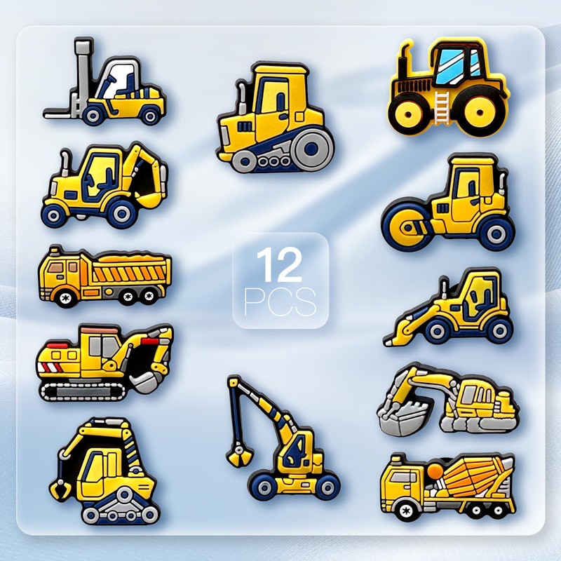Excavators Shoe Charms, Construction Croc Charms Pack for Shoe Decoration