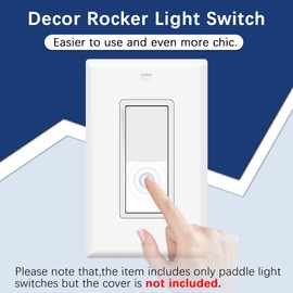 Single Pole Rocker Light Switch,KCMYTONER 12 Pack Decora Switch White, 15 Amp Paddle Rocker Light Switch,120V-277V AC,On/Off Wall Switch, Quiet, Residential/Commercial Grade,Home & Office,UL Listed
