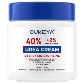 OUKEYA Urea Cream Intensive Foot, Hand & Body Cream for Very Dry, Cracked, Rough Skin on Heels, Knees & Elbows (12.35 Ounce)