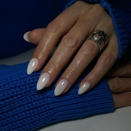 SXVME Uñas Postizas Blancas Cortas Almendradas, Uñas Postizas Blancas, Uñas Postizas Naturales con Pegamento, Uñas Postizas Cortas Estilo Estilete, Uñ