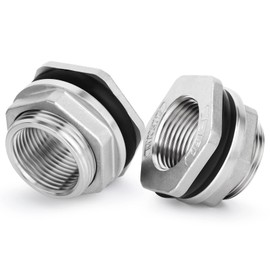 TAISHER 2PCS 304 Stainless Steel 1/2'' FPT Bulkhead Tank Connector Adapter Fitting with Gasket for Water Tank, Bathtub and Sink