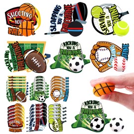 Vellibring 30 Pack Valentines Day Sport Balls with Cards Goodie Bags Bulk Mini Stress Relief Squeeze Sports Balls for Valentines Day School Class Game Prizes Kids Toys Presents Exchange Party Favors