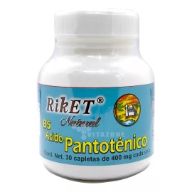 Riket Vitamina B5 Ácido Pantoténico 30 Capletas De 400 Mg Riket Sabor Sin Sabor