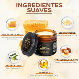 Crema de Cebo de Res para la Cara, Bálsamo de Sebo de Res con Miel