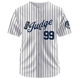 Amzdest Men's 99 Judge Baseball Jerseys Hammer Embroidered Retro White Black Shirt Striped Sewing Shirt,90s Clothing Shirt for Party(White-L)