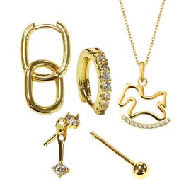 FDGGT Set of 4 women's earrings and 1 piece bow necklace, rhinestone jewellery, fashionable simple jewellery, sparkling jewellery, women's jewellery