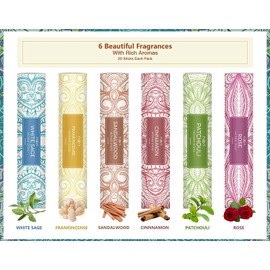 SCENTORINI Incense Sticks, Incense Sticks Gift Set, 120 Incense Sticks with Holder, White Sage, Cinnamon, Sandalwood, Rose, Patchouli, Frankincense Incense Stick for Relaxation Yoga Aromatherapy