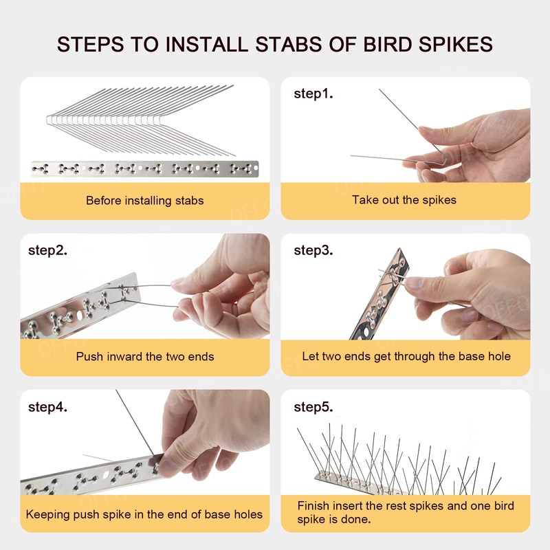 OFFO Bird Spikes with Stainless Steel Base, Durable Bird Spikes
