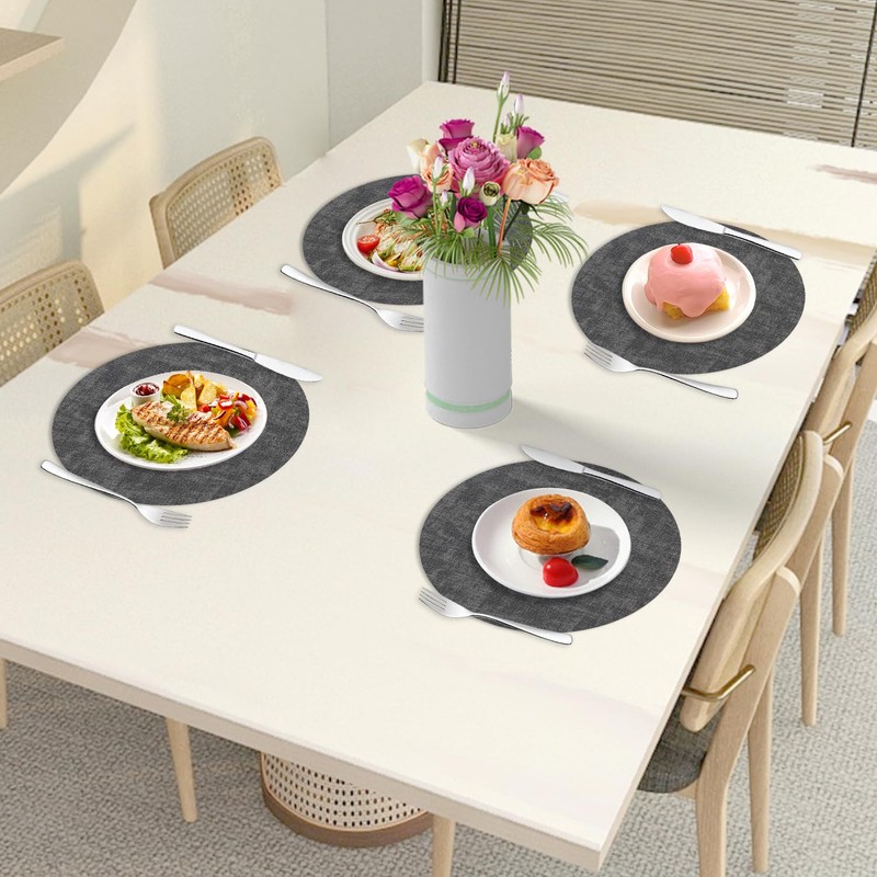 Syrads Placemats and Coaster Set of 4,Table Mats Round Waterproof