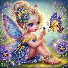 Fairy Special Shape Diamond Art Kits for Beginners, Butterfly Animali 5D Diamond Painting Kits for Adults,DIY Crystal Rhinestones Diamond Painting for Home Wall Decor 12×12Inch Butterfly fairy