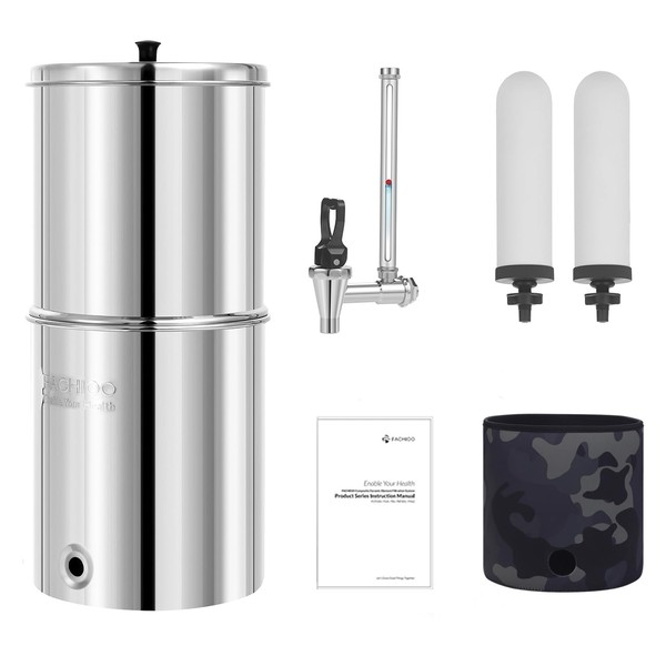 FACHIOO 2.25G Gravity Water Filter System, 304 Stainless Steel Countertop