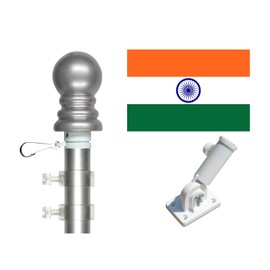 3x5 India Flag and Flagpole Set International 3x5 foot Tanglefree Flag Pole Set Includes Flag 6 ft Pole and Bracket (India Spinner Pole and Flag Set)