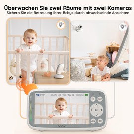 BOIFUN Baby Monitor with 2 Cameras, VOX Night Vision Baby Monitor, Temperature Monitoring, Intercom Function, Video Surveillance with 4 Inch Digital IPS Screen Wireless, Two-Way Audio, Lullabies