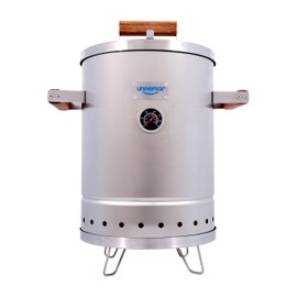Universal (6-pound) Stainless Steel (Small) Charcoal Barrel Smoker with Thermometer & Airlock system - 16.5"x 21.18" x ⌀11.81", 2 in 1 Vertical Smoker - Grill and Smoker, 6-serving Slow Cooking Smoker