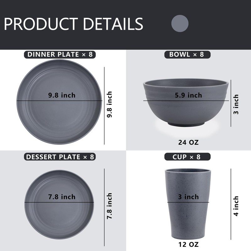 Supernal 32pcs Wheat Straw Dinnerware Sets,Unbreakable Dinnerware Sets for 8,Reusable