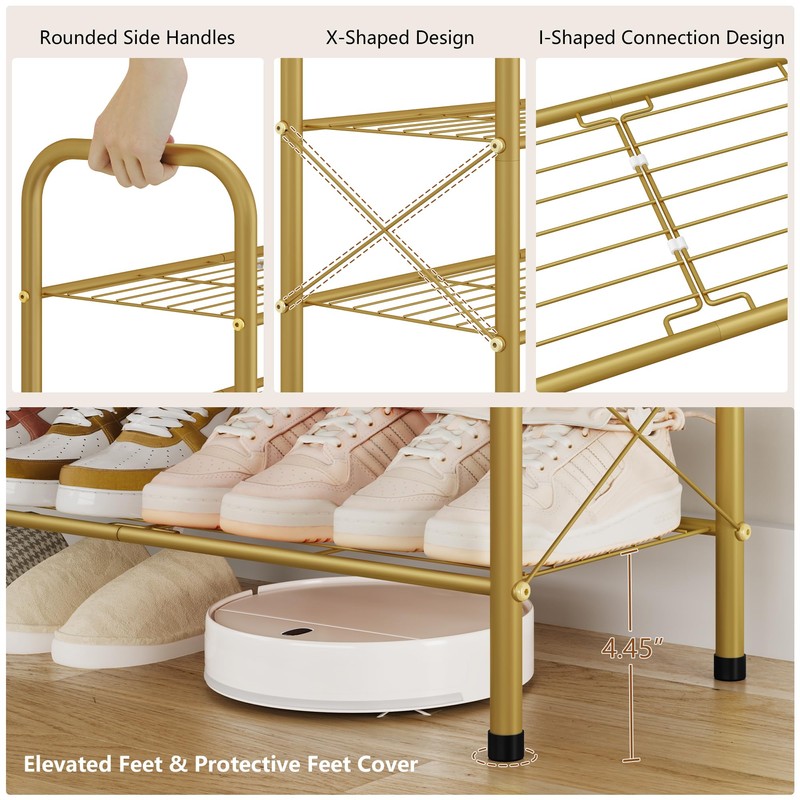 Hoctieon 3 Tier Durable Mesh Style Shoe Rack, Entryway Shoe