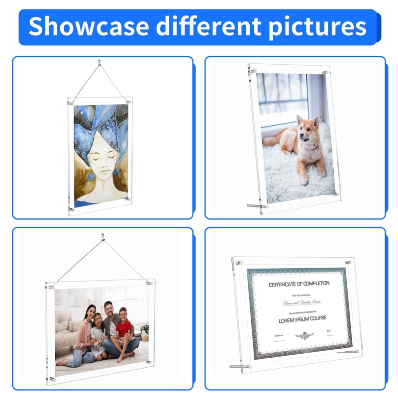 NIUBEE Clear Acrylic Picture Frame 8.5x11 inches, Wall Hang or