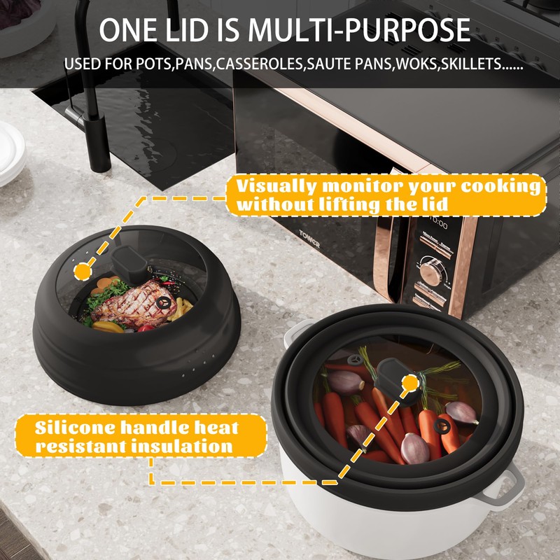 Microwave Splatter Cover, Collapsible Silicone Microwave Plate Cover with Glass