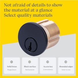 2 Pack Brass Mortise Door Cylinder Lock, 1 1/8" Inch Length Standard SC1 Keyway with 2 Keyed Alike Keys, Door Replacement Lock Cylinder Suitable for Home and Commercial Use.