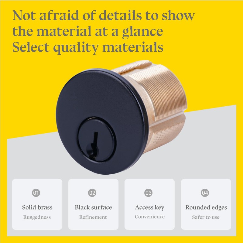 2 Pack Brass Mortise Door Cylinder Lock, 1 1/8" Inch